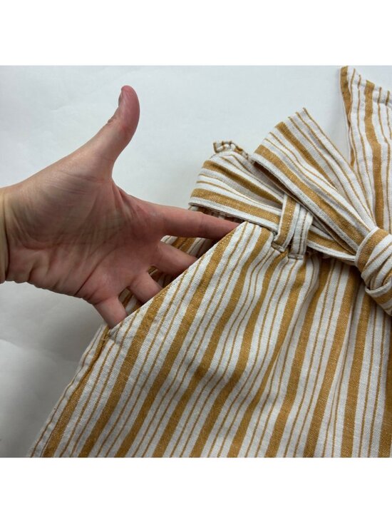 A.n.a. Golden Yellow Stripe Linen Blend Belted Crop Pant M